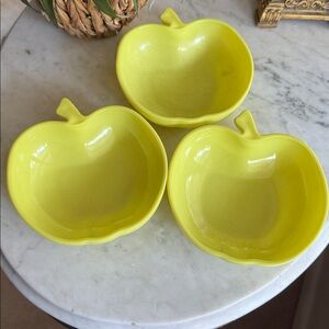 Vintage Hazel Atlas Yellow Green 6” Platonite Milk Glass Apple Bowls Set of 3